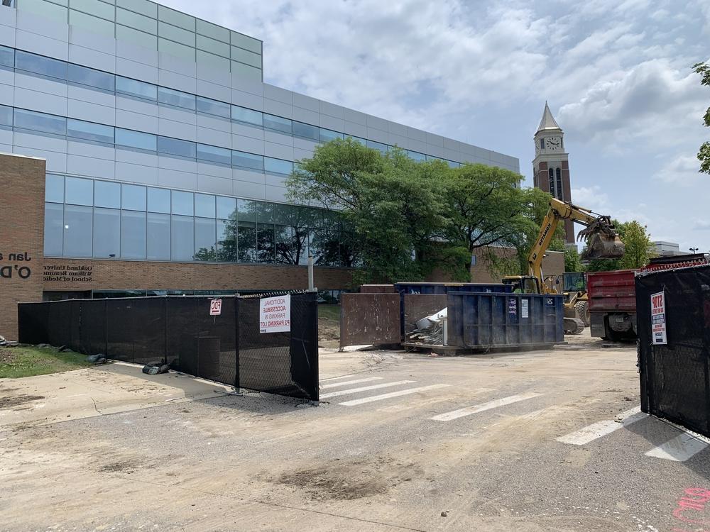 An image of the entrance to O'Dowd Hall under construction